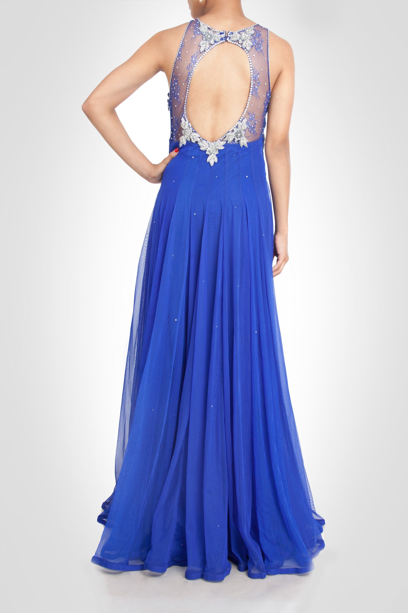 Royal Blue Latest Embroidered Gown Dress With Price